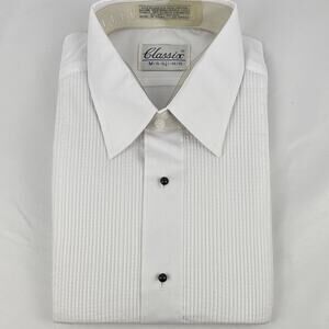 NWT Classic Ivory Dress Shirt with Black Buttons, tuxedo formal wear M 15-15.5